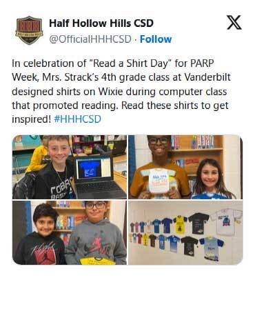 In celebration of 'Read a Shirt Day' for PARP Week, Mrs. Strack's 4th grade class at Vanderbilt designed shirts on Wixie during computer class that promoted reading. Read these shirts to get inspired!