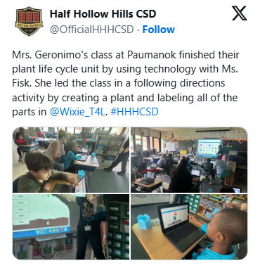 Mrs. Geronimo's class at Paumanok finished their plant life cycle unit by using technology with Ms. Fisk. She led the class in a following directions activity by creating a plant and labeling all of the parts in @Wixie.