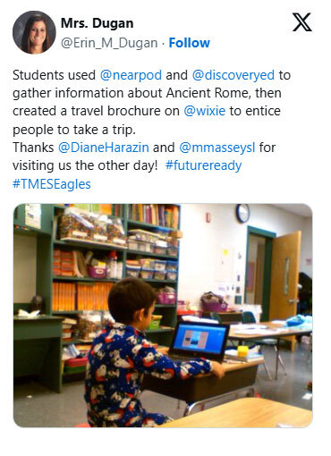 Students used @nearpod and @discoveryed to gather information about Ancient Rome, then created a travel brochure on Wixie to entice people to take a trip.