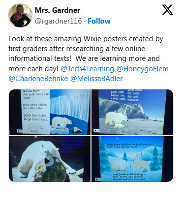 Look at these amazing Wixie posters created by first graders after researching a few online informational texts! We are learning more and more each day!