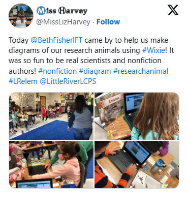 Today @BethFisherIFT came by to help us make diagrams of our research animals using Wixie! It was so fun to be real scientists and nonfiction authors!