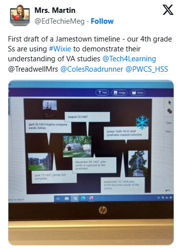 First draft of a Jamestown timeline - our 4th grade Ss are using #Wixie to demonstrate their understanding of VA studies.