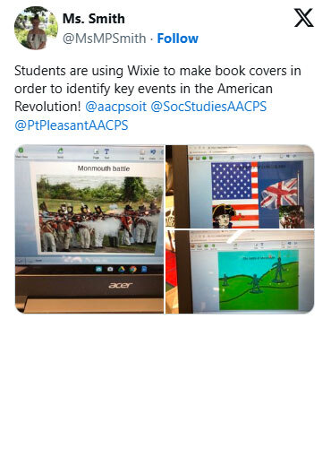 Students are using Wixie to make book covers in order to identify key events in the American Revolution!