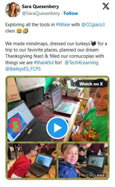 Exploring all the tools in Wixie with @CCgiaco3 class ???? We made mindmaps, dressed our turkeys?? for a trip to our favorite places, planned our dream Thanksgiving feast and filled our cornucopias with things we are thankful for!