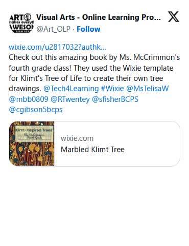 Check out this amazing book by Ms. McCrimmon's fourth grade class! They used the Wixie template for Klimt's Tree of Life to create their own tree drawings.